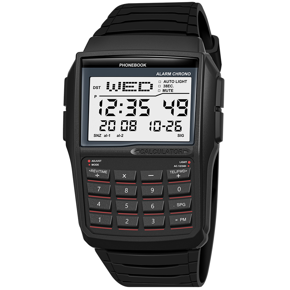 Picture of Trendy Multifunctional Retro Watch Calculator Phone Number Book Waterproof Luminous Electronic Watch Men's Watch Men