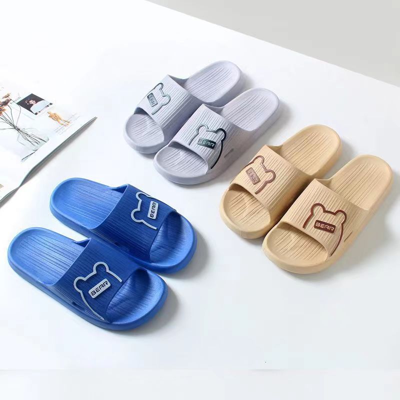 Slip-on Slippers Summer Men's Bear Pattern Couple Home Slippers Indoor Non-slip PVC Sandals Wholesale