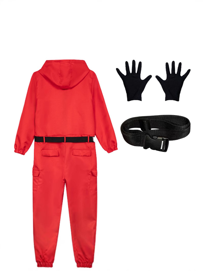 Halloween European and American Red Zipper Jacket Crock Pants suit Casual Jumpsuit Solid Color Work Uniform Performance Clothes