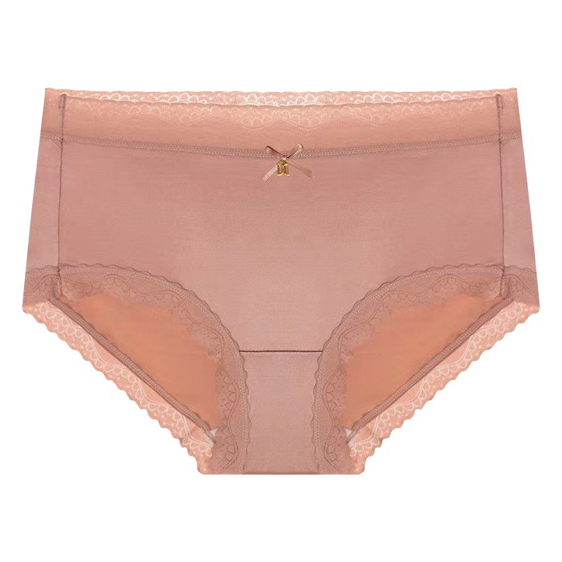 Breathable Live Broadcast Popular Mid-Waist Seamless Ice Silk Sexy Lace Mulberry Silk Antibacterial Crotch Briefs for Women
