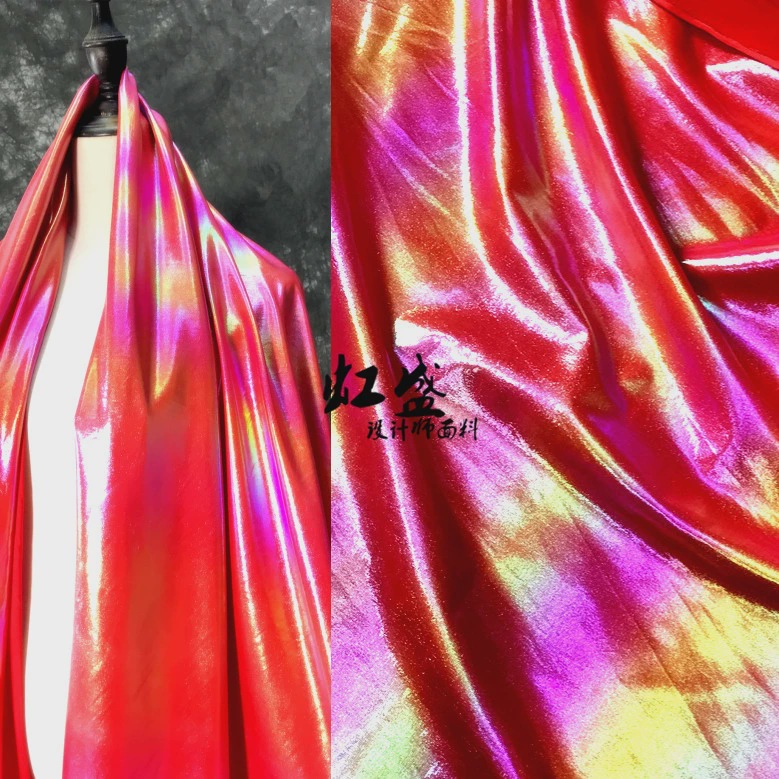 Phantom Colorful Orange Red High Stretch Reflective Sag Bronzing Coated Laser Designer Fabric Square Leather Fabric