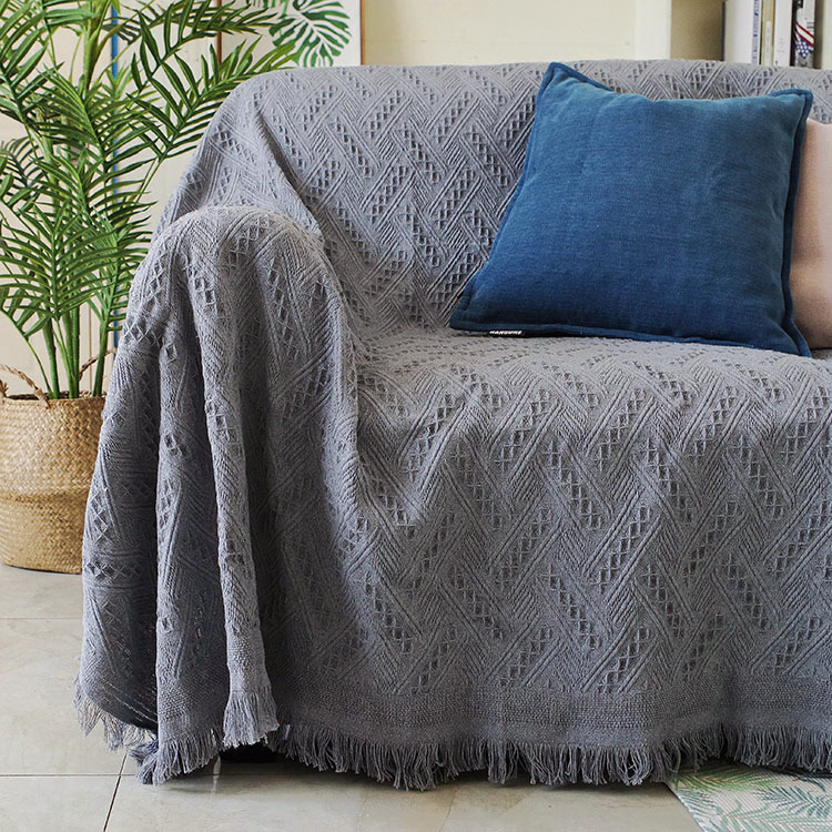 Nordic ins simple gray plaid sofa towel sofa blanket decorative cloth fabric dust cover protective cover full cover
