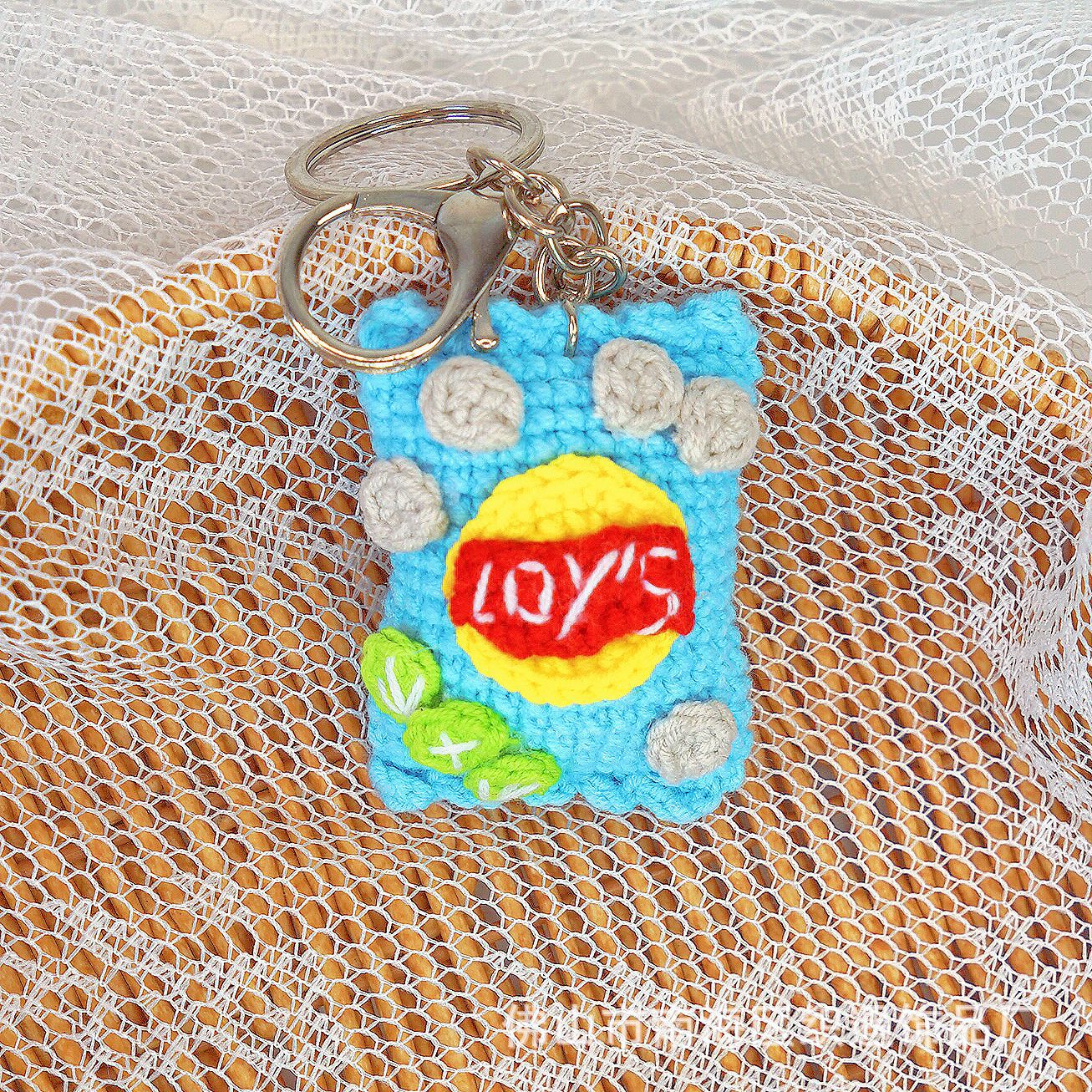 Picture of Handmade crocheted Cola package simulation food pendant creative wool woven small pendant keychain bag pendant