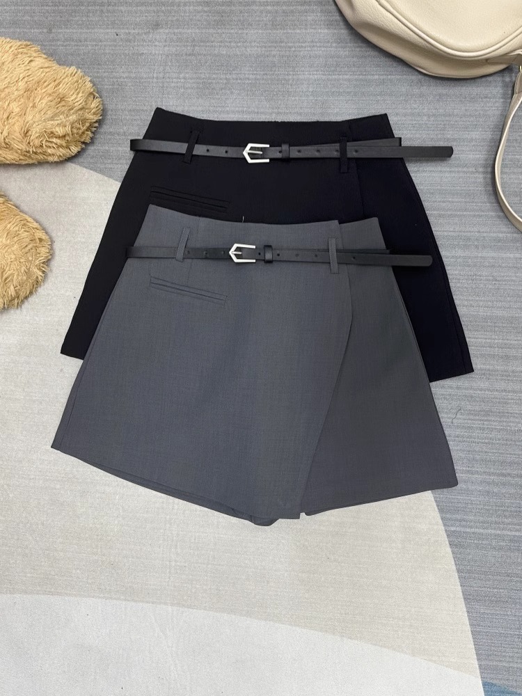 2025 Spring and Summer Loose Wide-leg A- line Short Pants Skirt Women's High Waist plus size Hip Irregular Slim Suit Pants Skirt