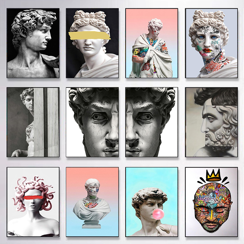 Hot-Selling Famous Painting Funny David Portrait Sculpture Canvas Art Living Room Bedroom Mural Background Decorative Painting Oil