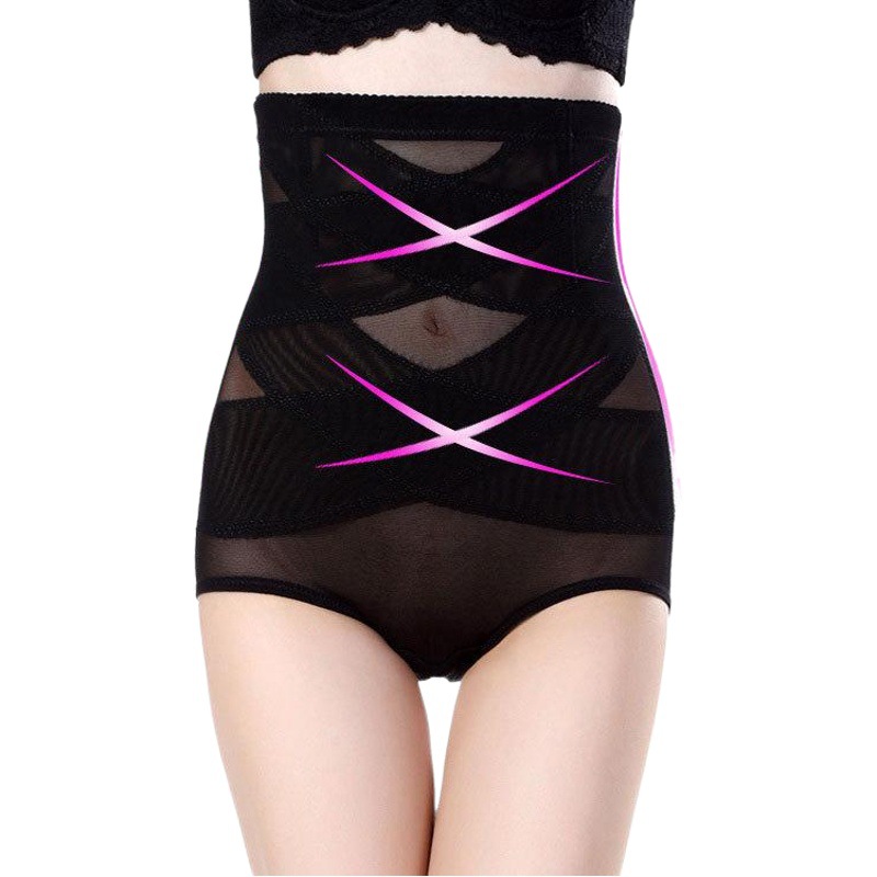 Large Size High Waist Women's Thin Abdominal Pants Postpartum Body-lifting Underwear Cross Breathable Mesh Thin Waist Body-shaping Pants