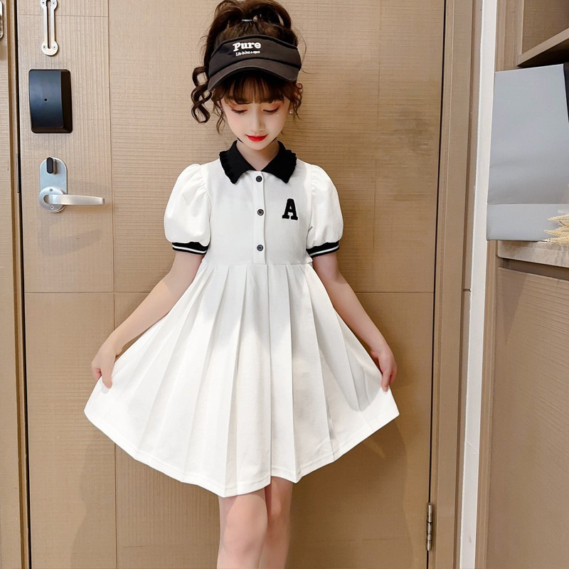 Girl's Dress Summer 2024 New Style Western Style Children's Dress Summer POLO Skirt Girl's College Style Princess Dress