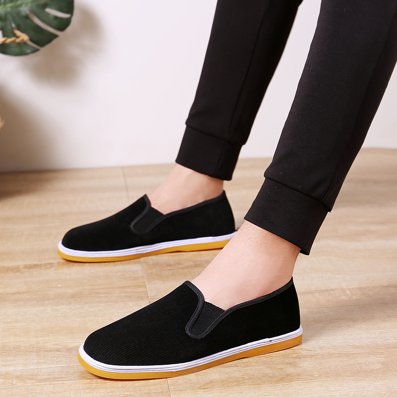 2021 Men's Daily Black Flat Heel Stitched Cloth Shoes Low Top Solid Color Spring Round Toe Men's Shoes Work Driver Melaleuca