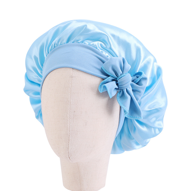 Picture of Children's milk silk ribbon headscarf hat baby satin nightcap knotted shower cap JDKB-21B