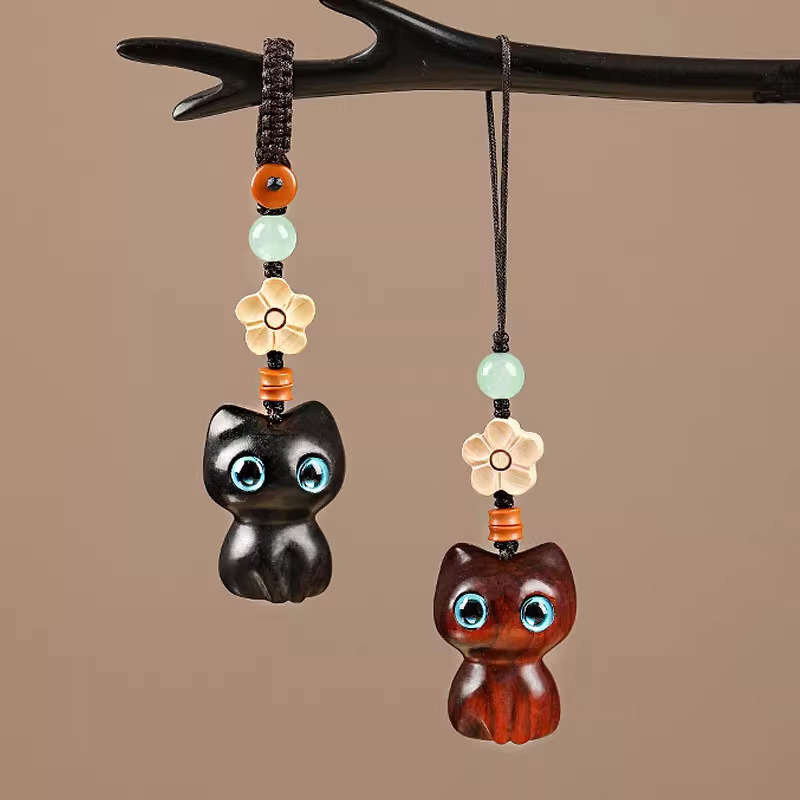 Red sandalwood mobile phone chain ebony cat bag pendant cute mobile phone chain pendant good luck lucky car keychain