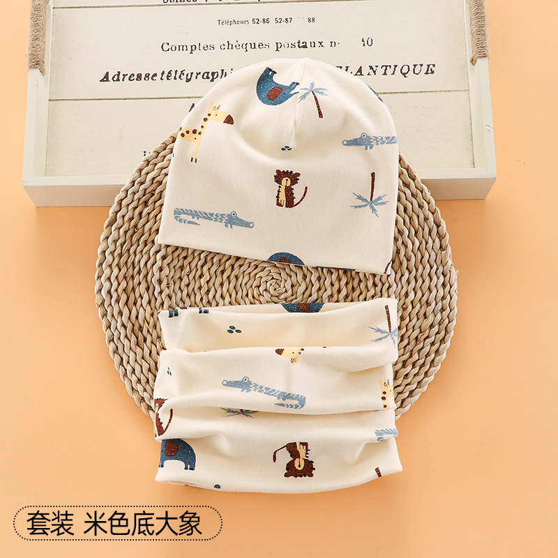 Picture of New baby double hat suit warm Amazon foreign trade wholesale printing children's scarf hat suit