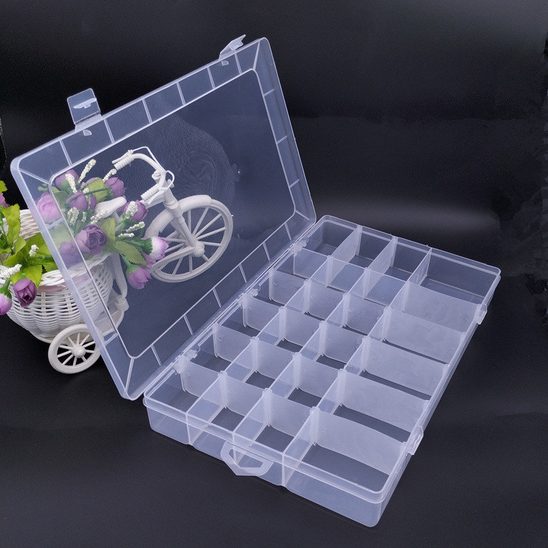 Large 24-grid transparent plastic storage box jewelry display box hardware tools multiple parts screw finishing box