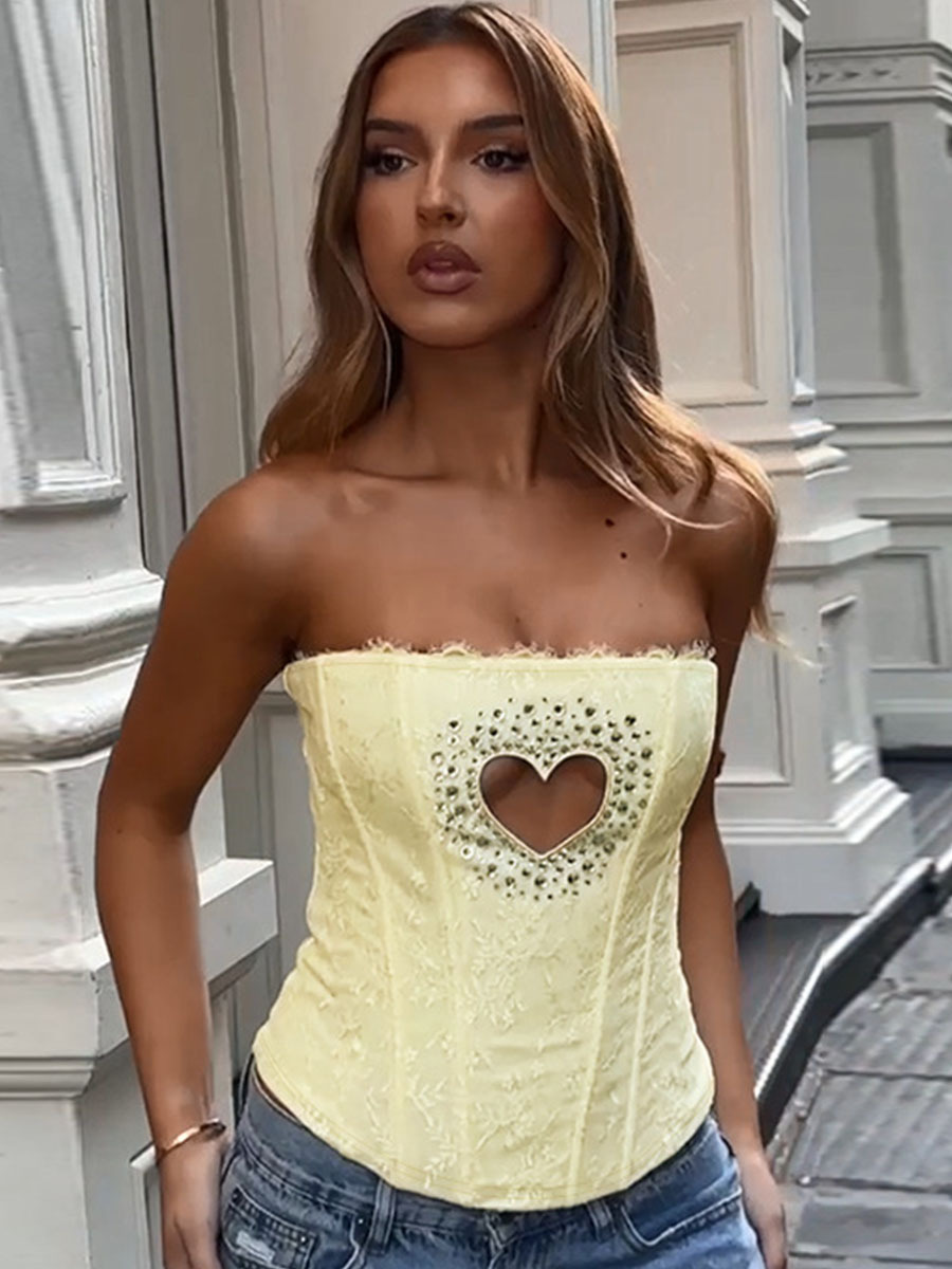 Amazon Hollow-out Sexy Top New European and American Cross-border Tube Shaping Clothes Hollow-out Hot Drilling Backless Top Women's Clothing