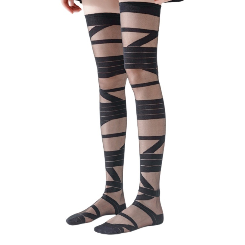 Lolita white bandage glass silk over-the-knee socks summer jk cross strap transparent lace pile long white stockings