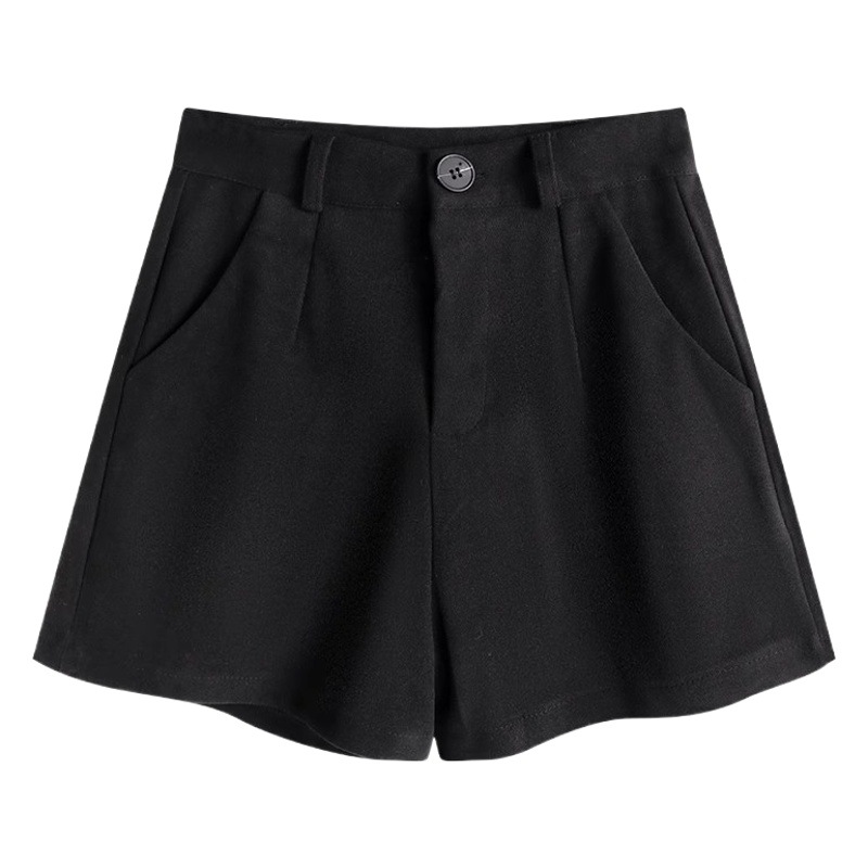Black shorts women's autumn and winter 2023 New woolen boots slim high waist A- line wide leg pants casual straight pants