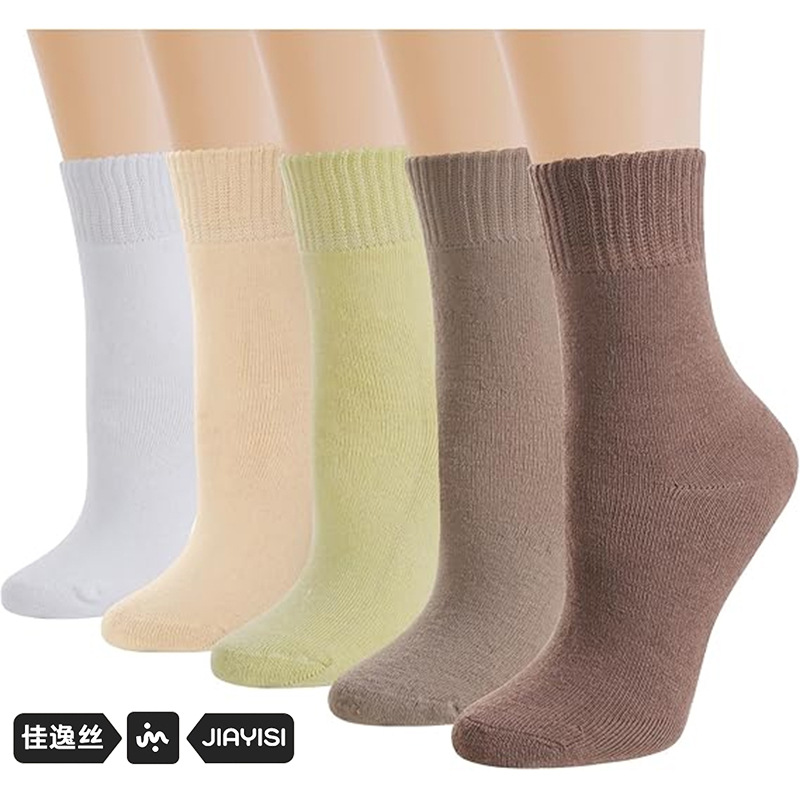 Amazon foreign trade cross-border autumn and winter warm socks women's fleece-lined thick terry socks casual women's solid color towel socks