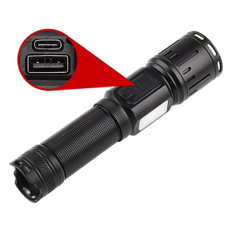 New high brightness led white laser flashlight type-c rechargeable aluminum alloy zoom strong long-shot waterproof flashlight