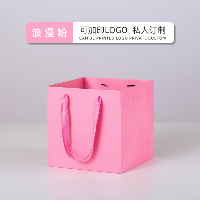 Picture of Flower Tote Bag Square Paper Bag Potted Baking Cake Wedding Candy Gift Bag Paper Bag Wholesale Printable logo