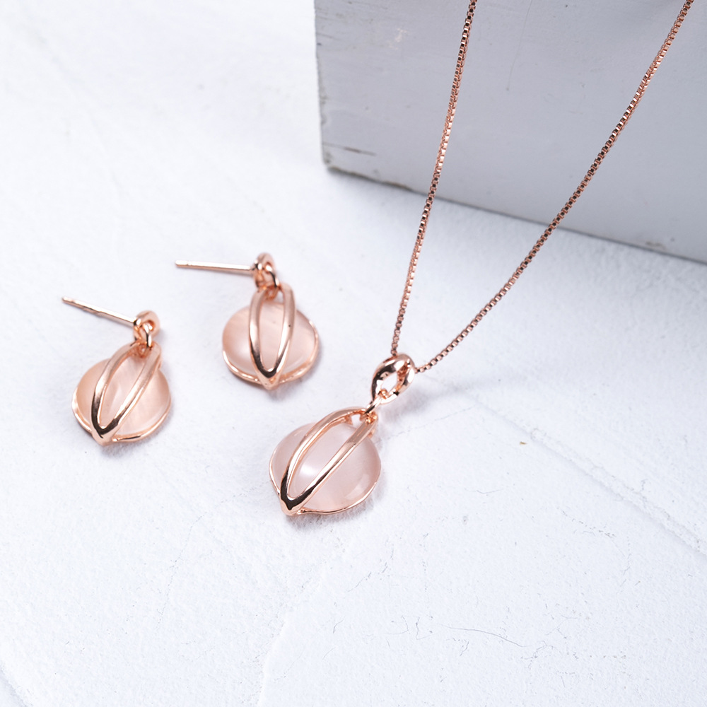 European and American fashion new suit accessories crystal opal bridal suit necklace earrings simple two-piece set