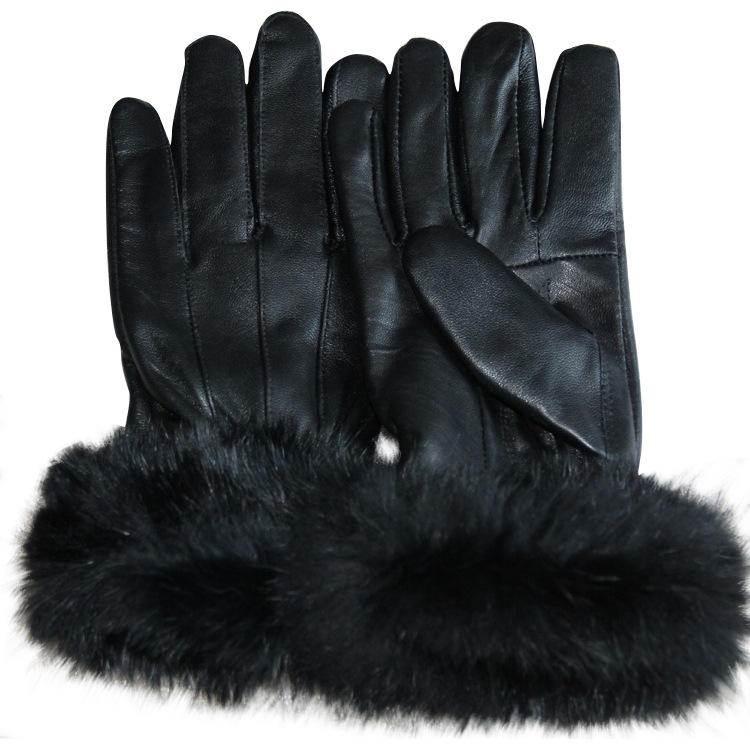 Women's Rabbit Fur Leather Gloves Manufacturer Export High-Quality Goatskin Gloves Cycling Gloves Mixed Batch