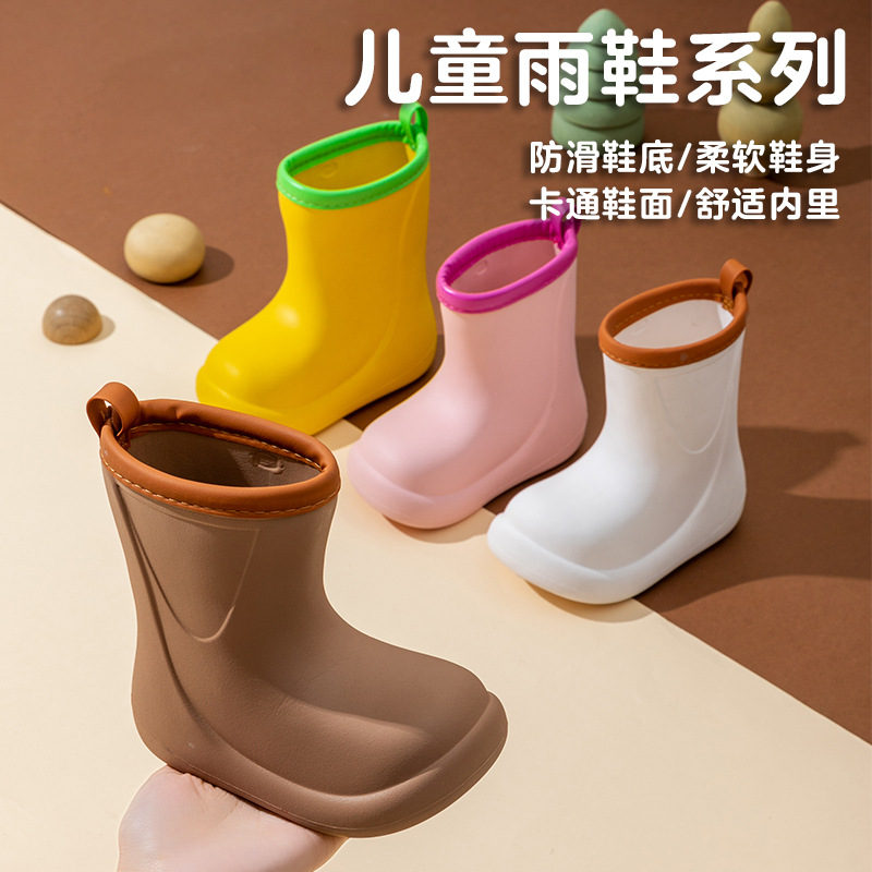 Cross-border Solid Color Children's Rain Boots Outer Wear Thick-soled Middle Tube Non-slip Waterproof Simple Rain Boots Internet Popular Outdoor Four-season Rubber Boots