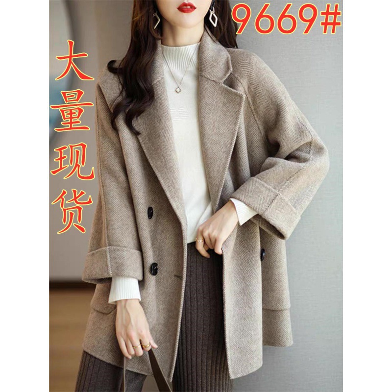 Picture of High-end handmade herringbone double-sided fleece coat for women 2023 autumn and winter mid-length small wool double-sided woolen coat loose