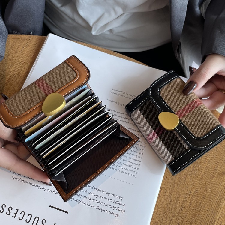 Picture of Plaid Canvas Women's Card Bag 2024 Fall/Winter New Internet Celebrity Hot Style Ins Retro Multi-Card Change Coin Holder