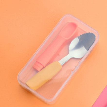 Picture of Factory direct children's fruit scraping spoon double stainless steel scraping spoon silicone spoon baby fruit scraping spoon