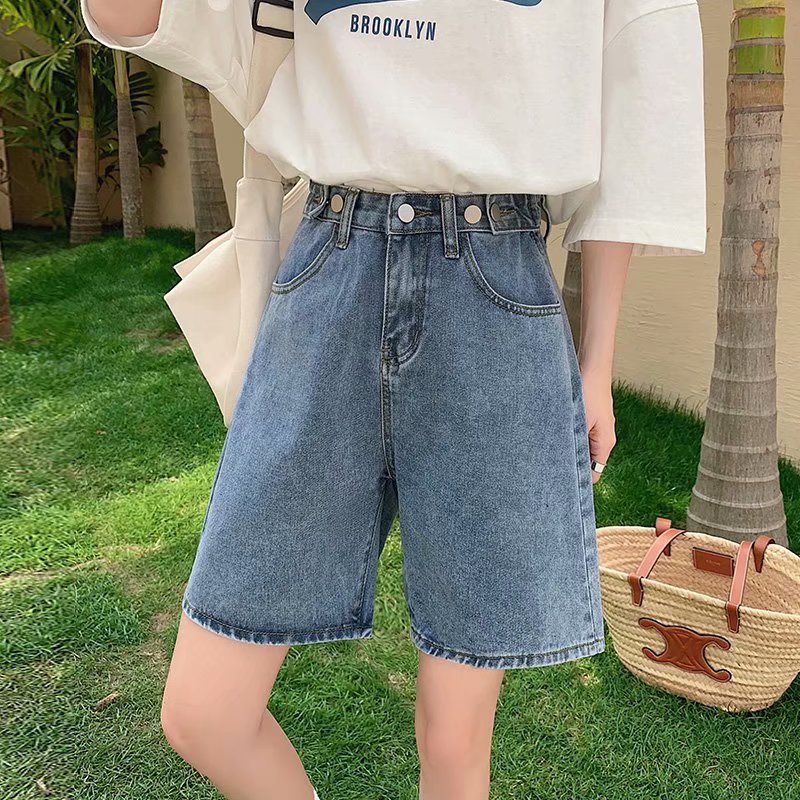 Five-point Denim Shorts Women's Summer 2021 New High Waist Thin Loose Wide-leg Pants for Small Men Summer Mid-length Pants