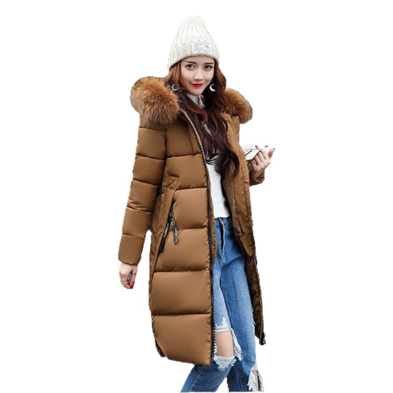 2025 New Autumn and Winter Korean Style Slim Cotton Coat for Women Mid-Length Fashionable Large Fur Collar Thickeneded down Cotton Coat for Women