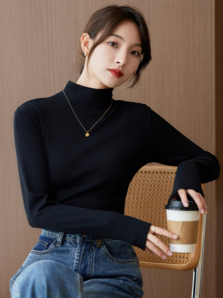 Picture of Half-high collar double-sided velvet autumn and winter bottoming shirt women's warm slim-fit inner long-sleeve top small stand collar autumn and winter women's clothing