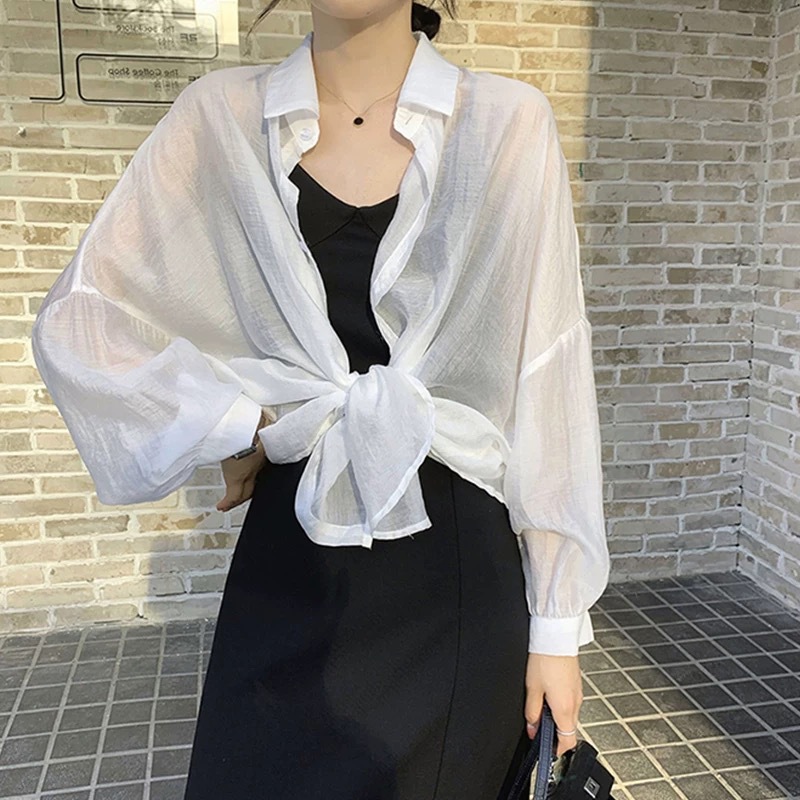Picture of Sun Protection Clothing Women's Top Cardigan Thin Outer Shawl with Skirt 2025 Spring New Fairy Chiffon Shirt