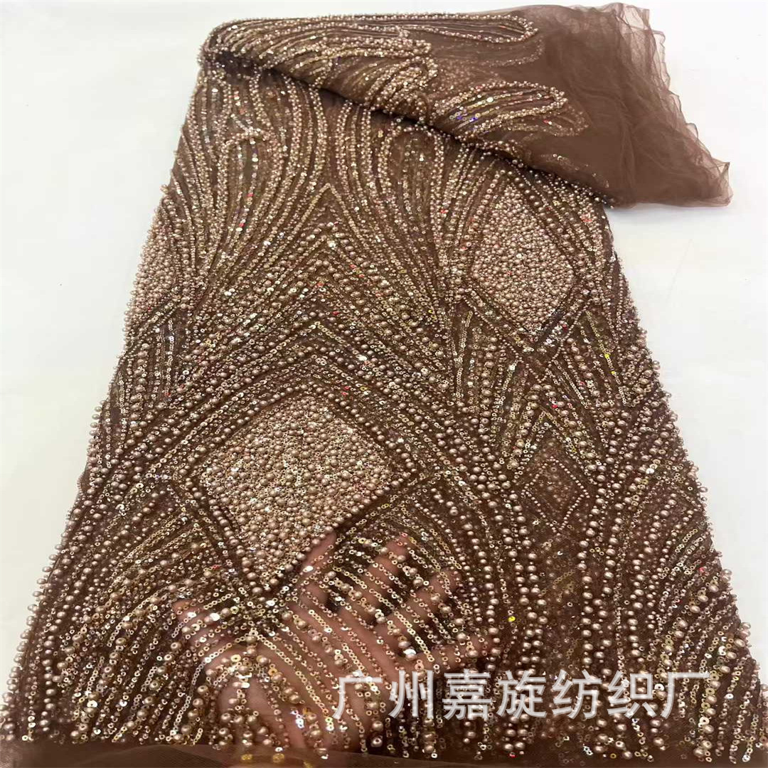 New arrivals: European and American heavy industry diamond sequin bead tube bubble bead embroidery fabric African beaded dress wedding dress lace fabric