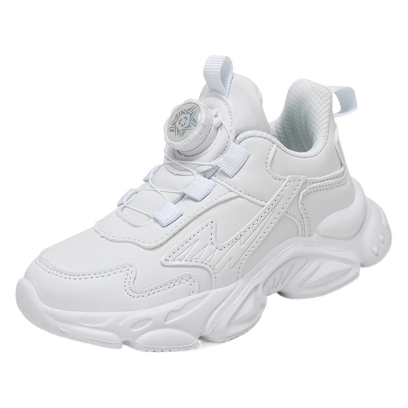 Spring and Autumn New White Children's Leather sneaker Girls White Shoes Student Casual Shoes Fashion Zhongda Children's Net Shoes