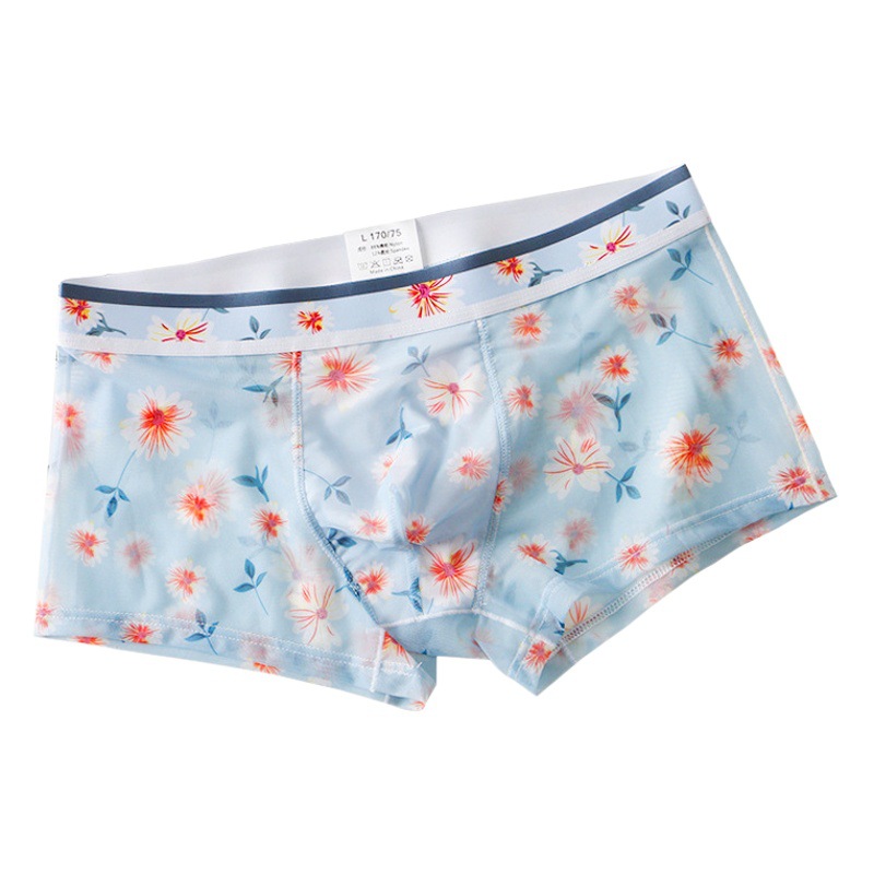 New Mesh Ultra-Thin Transparent Men's Underwear Sexy Breathable Boxer Briefs Summer Printed Boxer Shorts for Men
