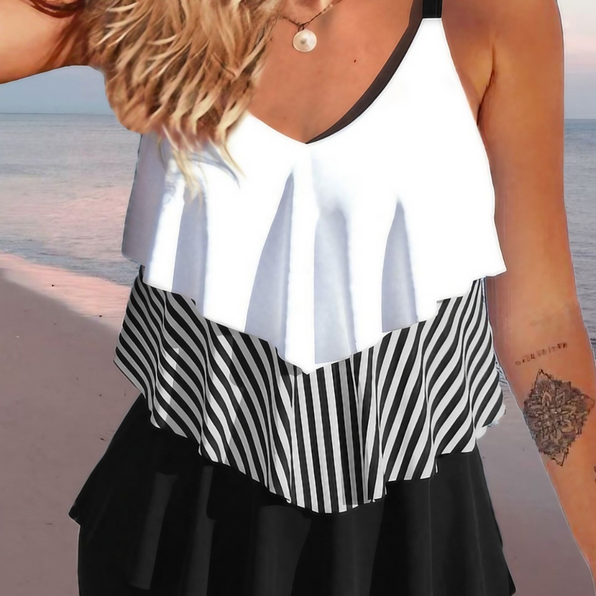 European and American Sexy Sleeveless 2023 Backless Strap Ruffled Bikini Leg Split Swimsuit for Women
