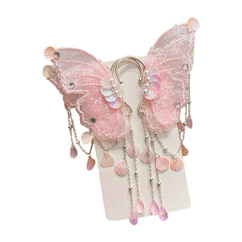 Picture of Children's Mermaid Tassel Earrings Girls Super Fairy Butterfly Shell Earrings Little Girl Princess Elf Earrings Accessories