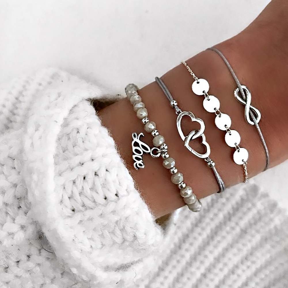 European and American personalized LOVE 8-word English letters handmade LOVE round bracelet 4-piece set suit jewelry
