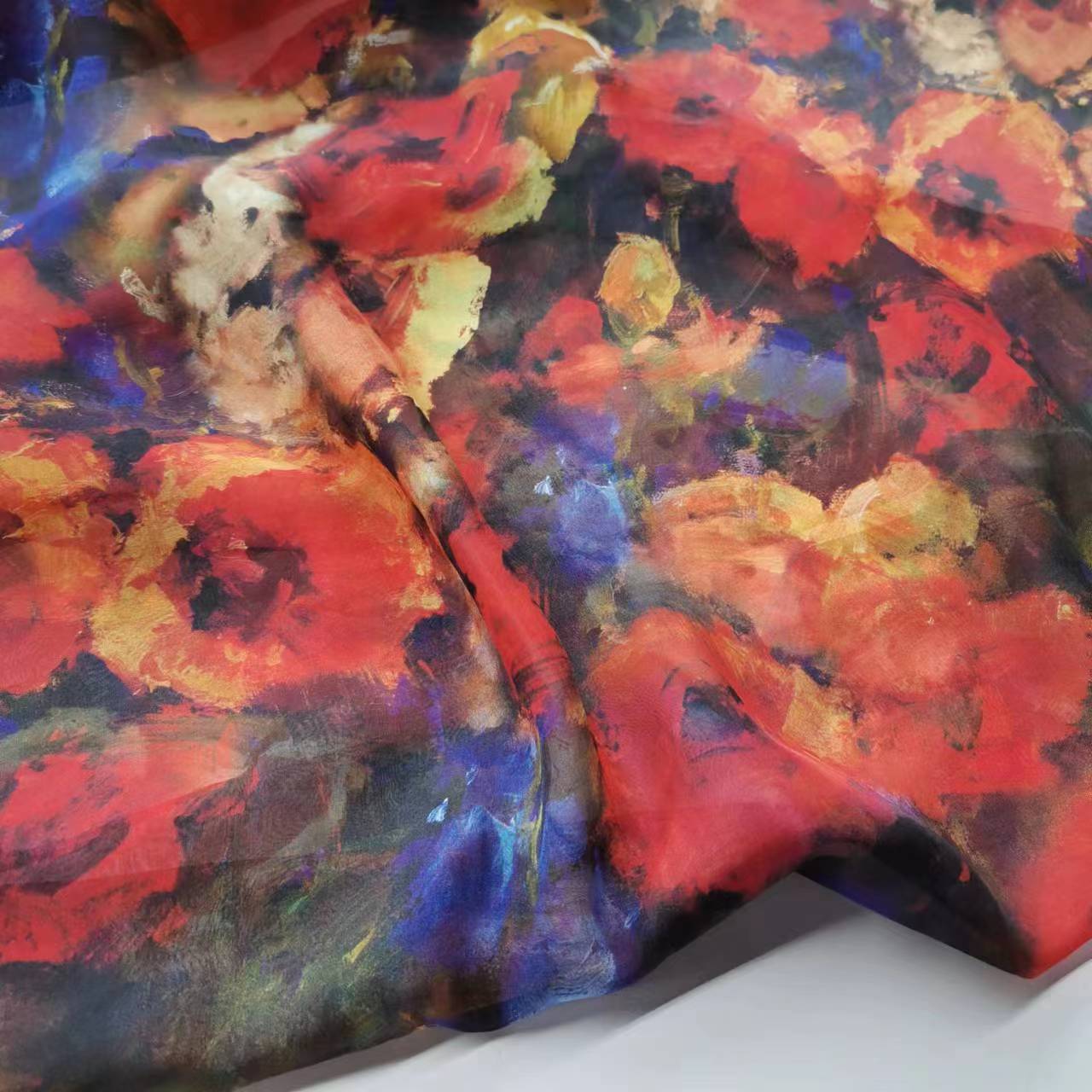 100% silk chiffon fabric oil painting abstract flower 6 mom silk chiffon dress silk scarf fabric