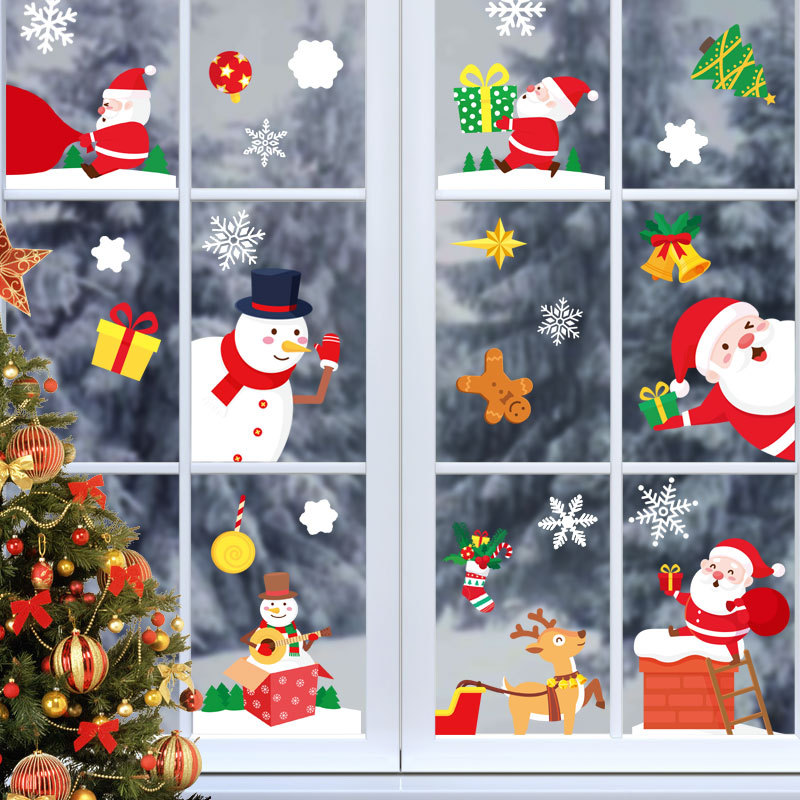 Christmas Decorations Glass Static Stickers Christmas Party Decoration Snowflake Window Stickers Christmas Hanging Ball Bell Stickers