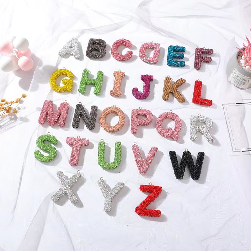 New multi-color optional diamond English letter keychain bag jewelry small pendant car interior accessories material