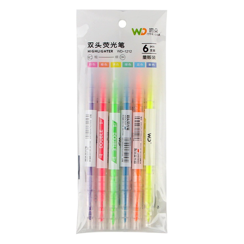 Student Stationery Wholesale Double-Headed Highlighter Set Creative Color Marker Pen Student Multi-Color Key Pen