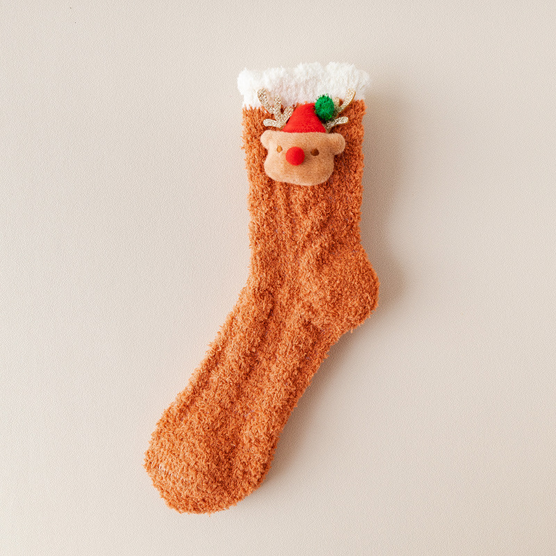 Picture of Coral Velvet Socks Women's Mid-tube Socks Autumn and Winter Home Japanese Cute Moon Socks fleece-lined Thickened Warm Christmas Socks
