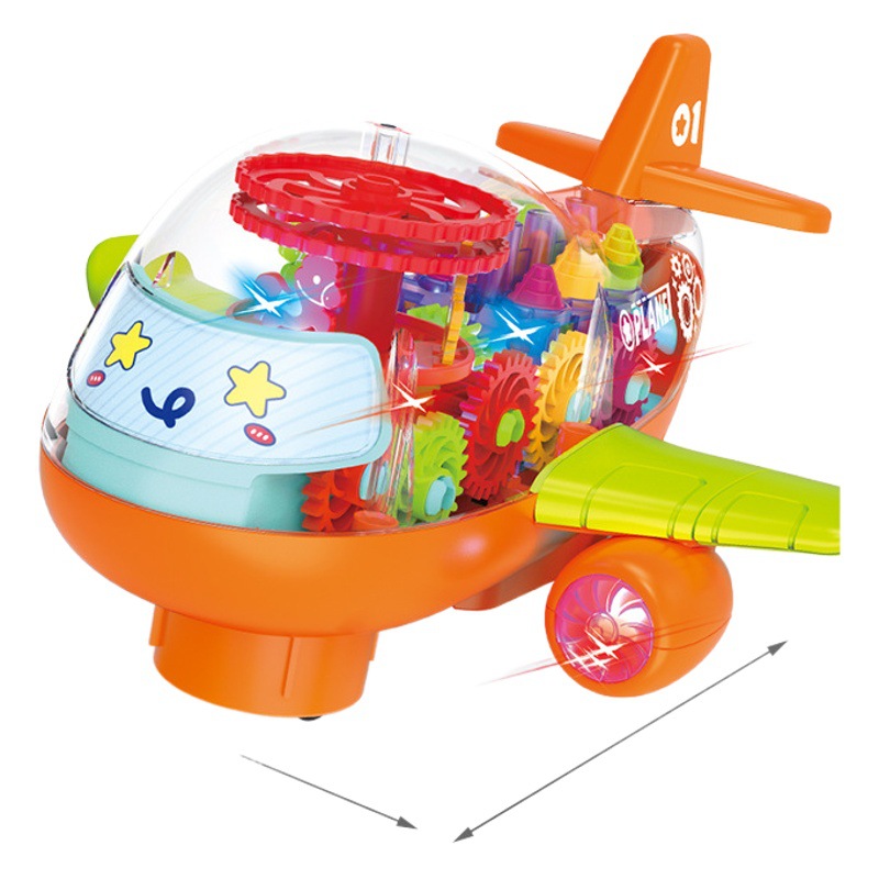 Cross-border children's Electric Universal simulation model Music light transparent gear cartoon plane toy stall wholesale