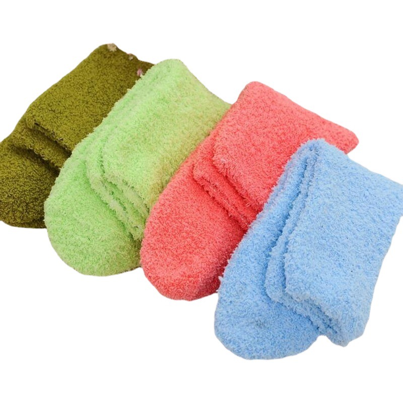 Candy Color Half Velvet Socks Women Solid Color Warm Socks Plush Floor Socks Sleep Socks Coral Fleece Mid-tube Socks