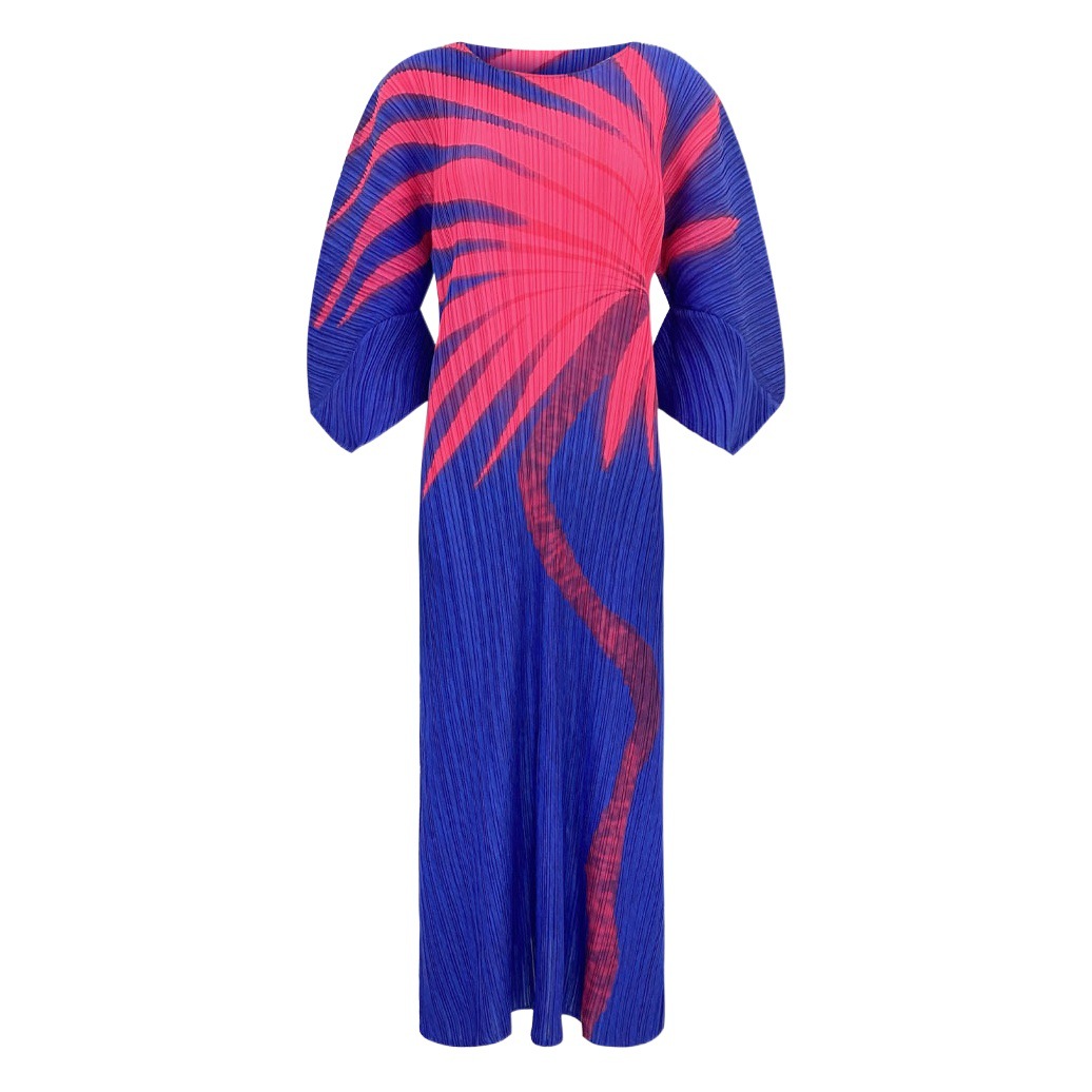 Summer Women's Skirt, High-End Fashion, Cross-Border Casual Style, Large Size Dress, Pleated Printed Round Neck, A-Line Skirt
