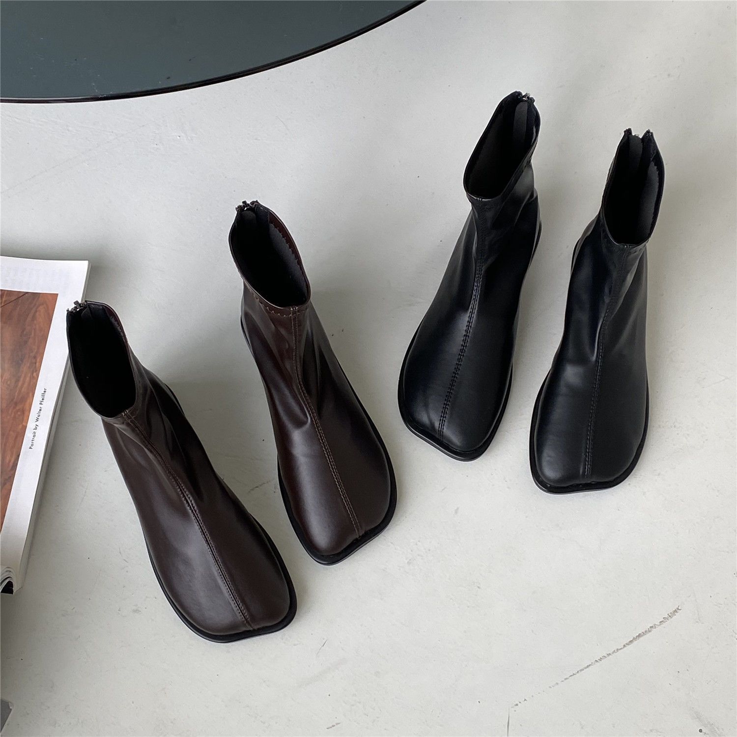 Martin Boots Women's Autumn and Winter 2023 New Mango Head fleece-lined British Style Ankle Boots Flat Bottom Zipper Ankle Boots
