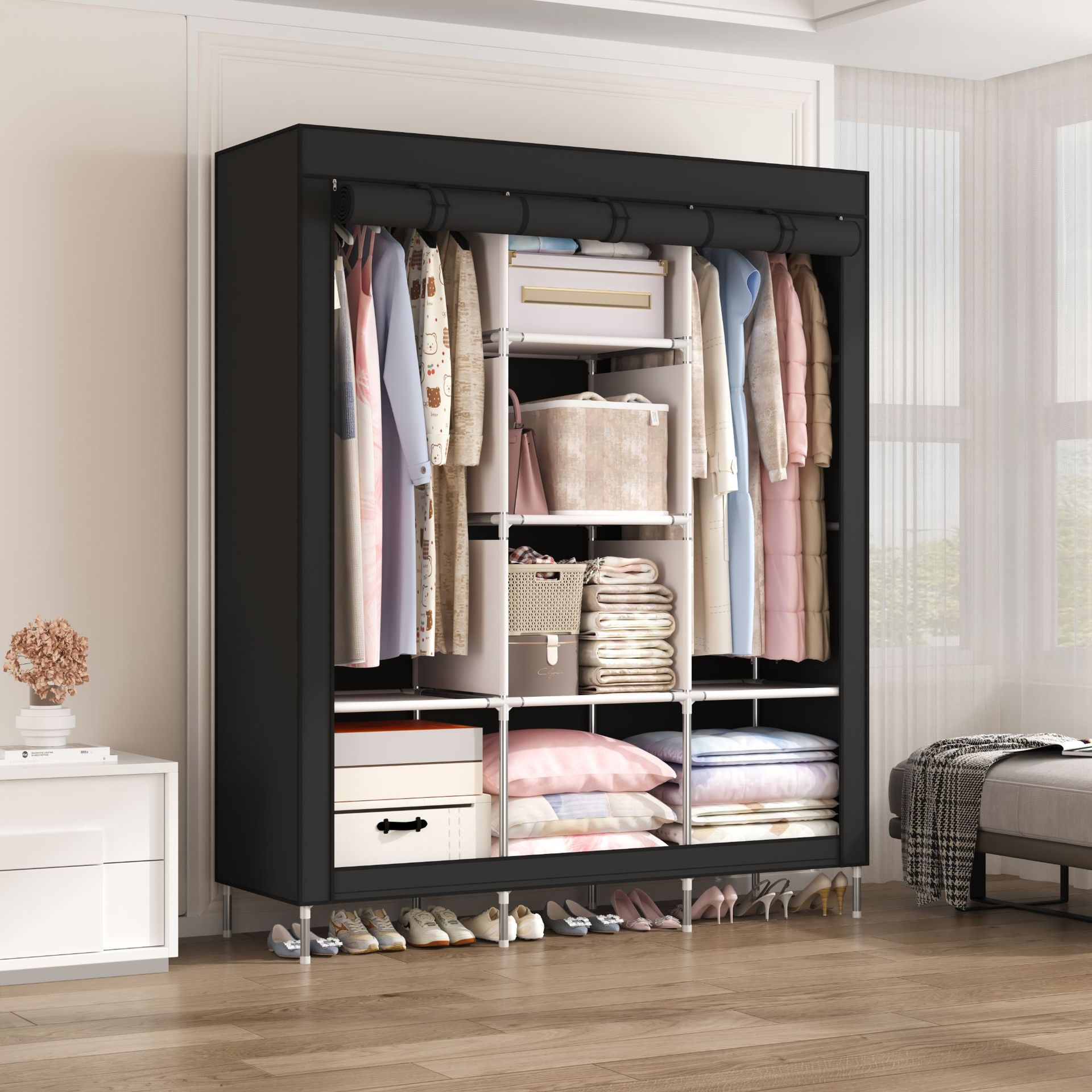 Simple wardrobe rental house bedroom simple assembly thickened dustproof cloth wardrobe source merchant cloth wardrobe