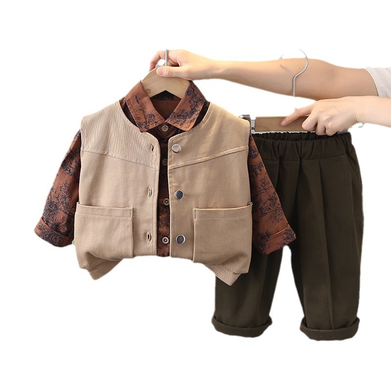 Picture of Boys' Handsome Casual Workwear Pocket Vest suit Children's Autumn Western-style Outfit Fashionable Children's Three-piece Cool Suit