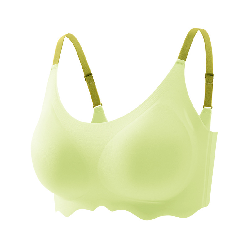 Picture of Non-Sensory Sports Fashion Contrasting Color Size-Free Underwear Women's Seamless Glossy Vest Style Comfortable Side-Cushion Commuter Bra
